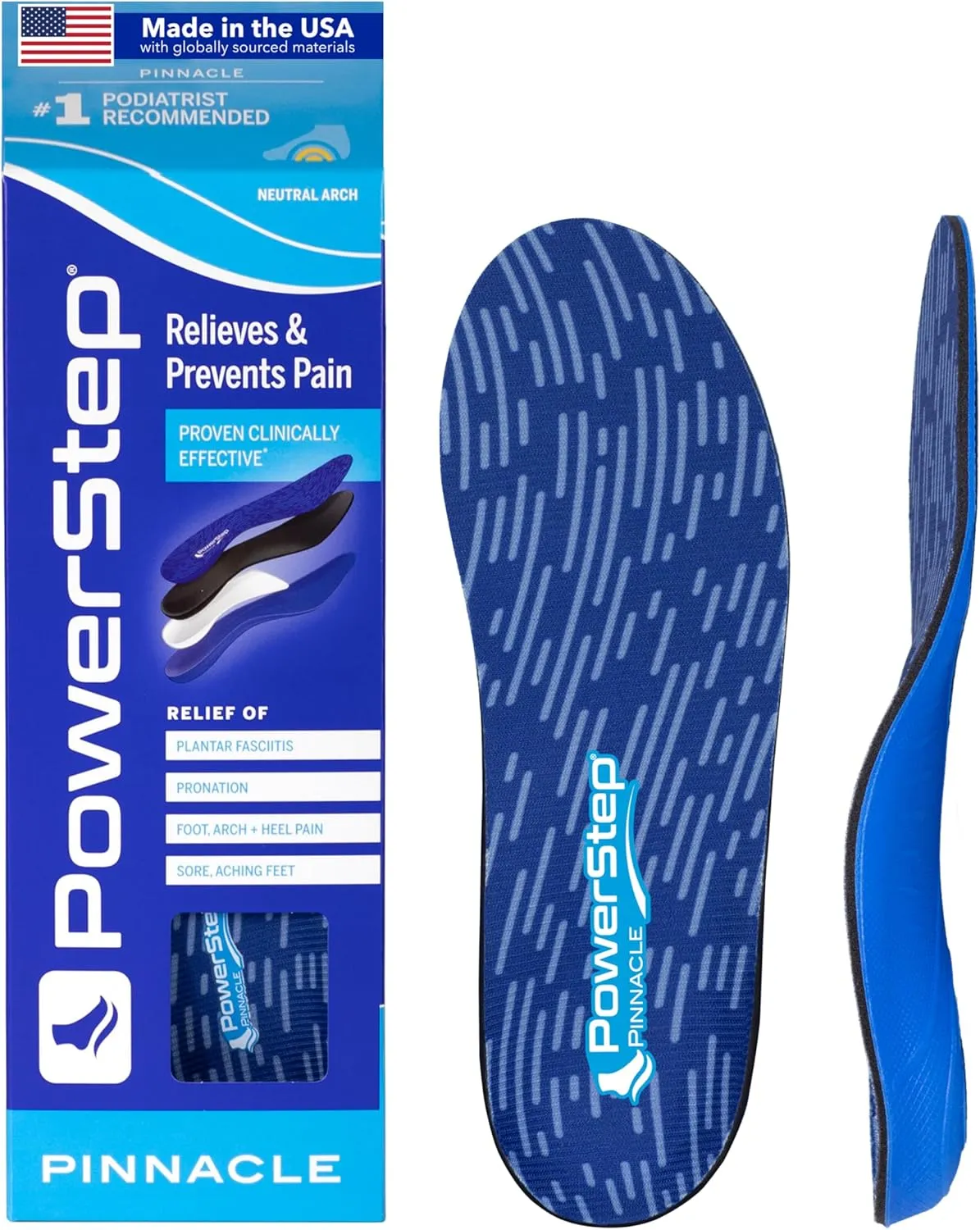 PowerStep Pinnacle Insoles - Orthotics for Plantar Fasciitis Relief  Made in USA Orthotic Insoles for Arch Support with Moderate Pronation - #1 Podiatrist Recommended (M 10-10.5 W 12)