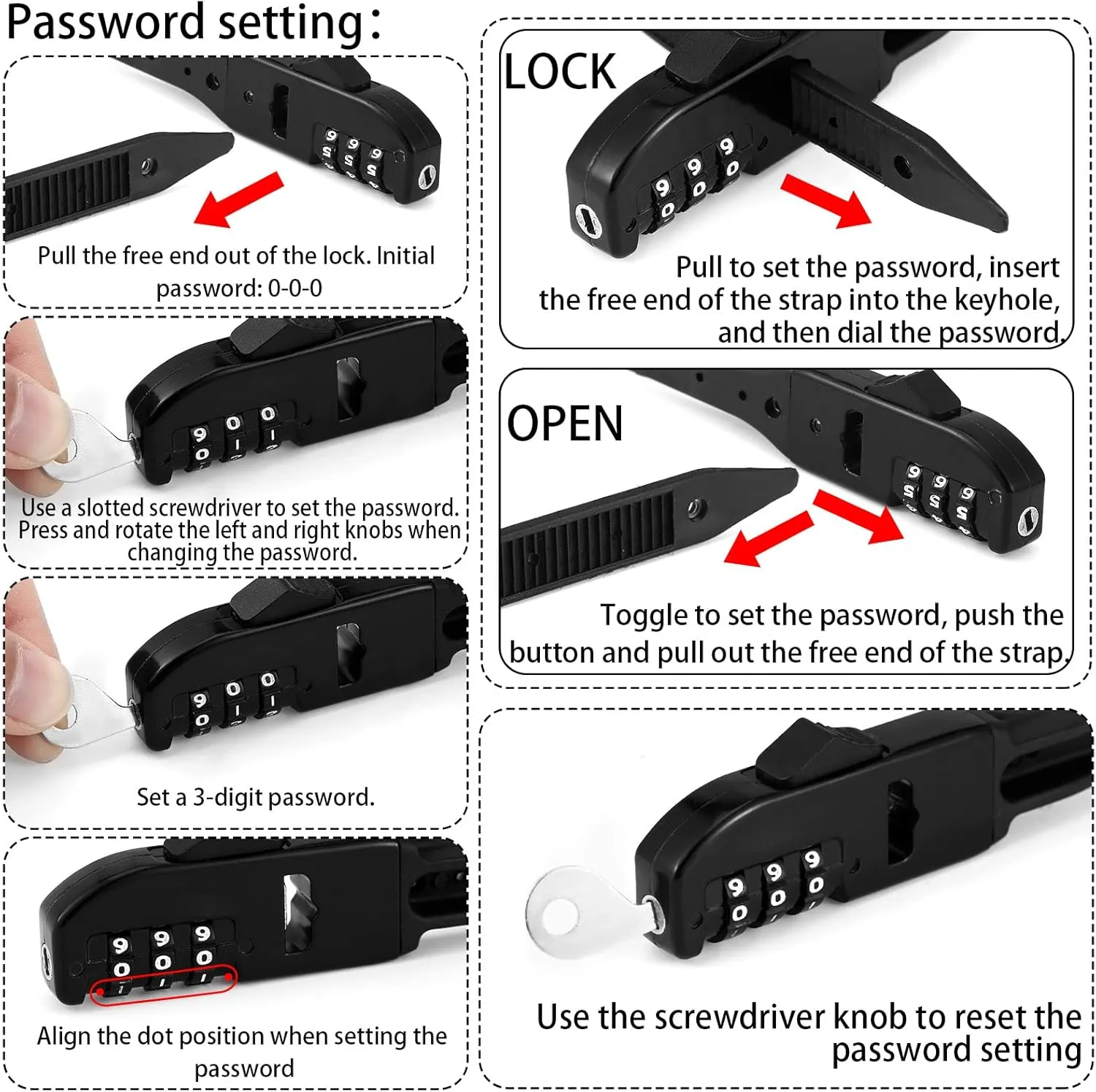 Qunclay Zip Tie Bike Combination Cabinet Refrigerator Locks Bicycle Cable Combo Multi Purpose Security Rack Motorcycle Helmet Lock for Ski French Door Outdoor
