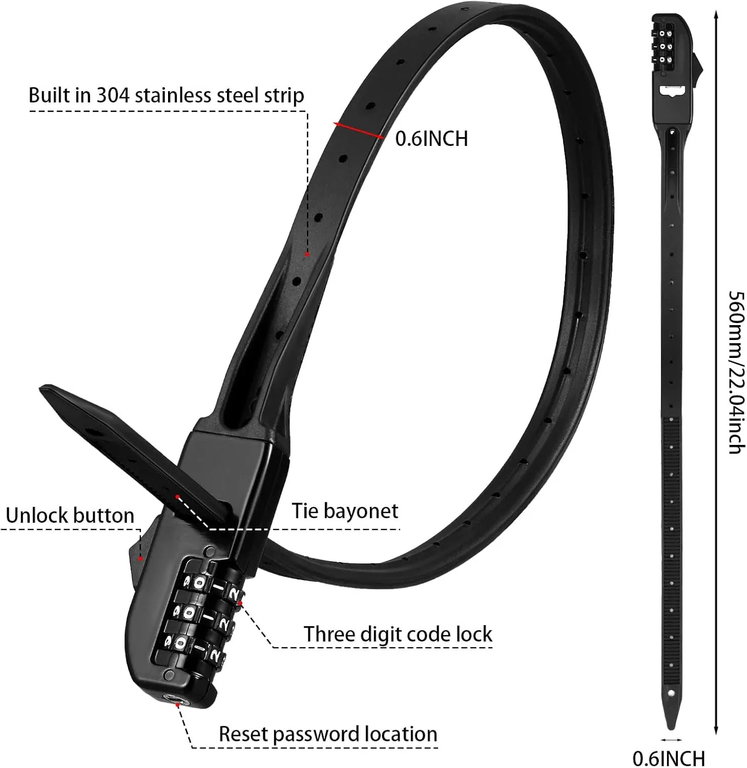 Qunclay Zip Tie Bike Combination Cabinet Refrigerator Locks Bicycle Cable Combo Multi Purpose Security Rack Motorcycle Helmet Lock for Ski French Door Outdoor