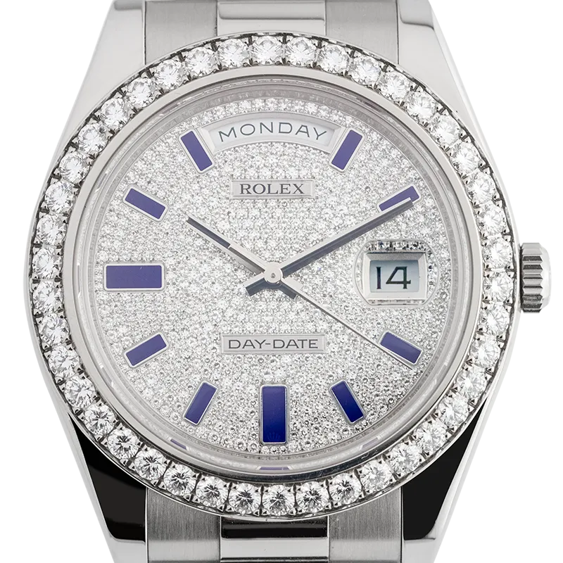 Rolex Day-Date 41 White Gold Diamond-Paved Blue Enamel Hour Markers President 218349