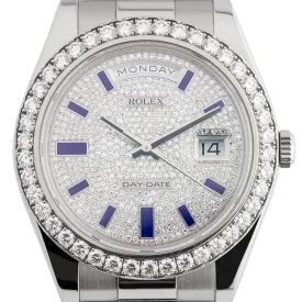 Rolex Day-Date 41 White Gold Diamond-Paved Blue Enamel Hour Markers President 218349
