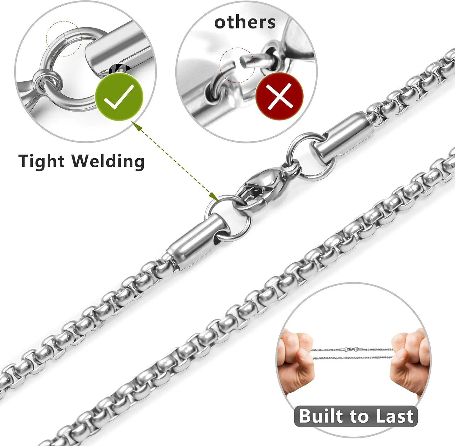 Romass 2 Pcs Cross Necklace for Men Boys,Stainless Steel Pendant Silver Black Crosses Chain Jewelry Gifts Box 16-30 inches