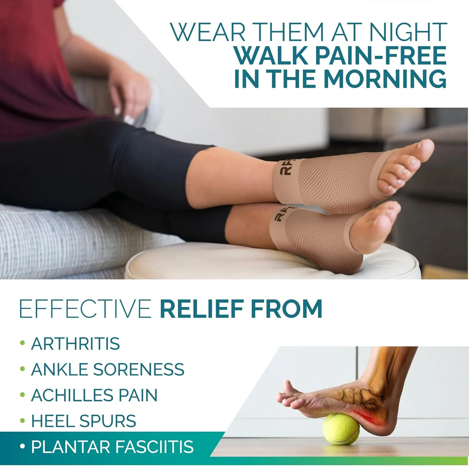 Run Forever Plantar Fasciitis Compression Socks - Foot & Ankle Brace for Women & Men - Toeless Compression Sleeve for Ankle Support, Night Splint, Arch & Achilles Tendonitis Relief - Foot Brace