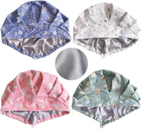 Satin Lined Scrub Caps Women Adjustable Nurse Surgical Hat with Buttons Sweatband Ponytail Working Cap with Tie Back