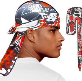 Silk Durag for Men Women, Printed Do Rag with Long Tail Durag Hip Hop Satin Bandana Hat Satin 360