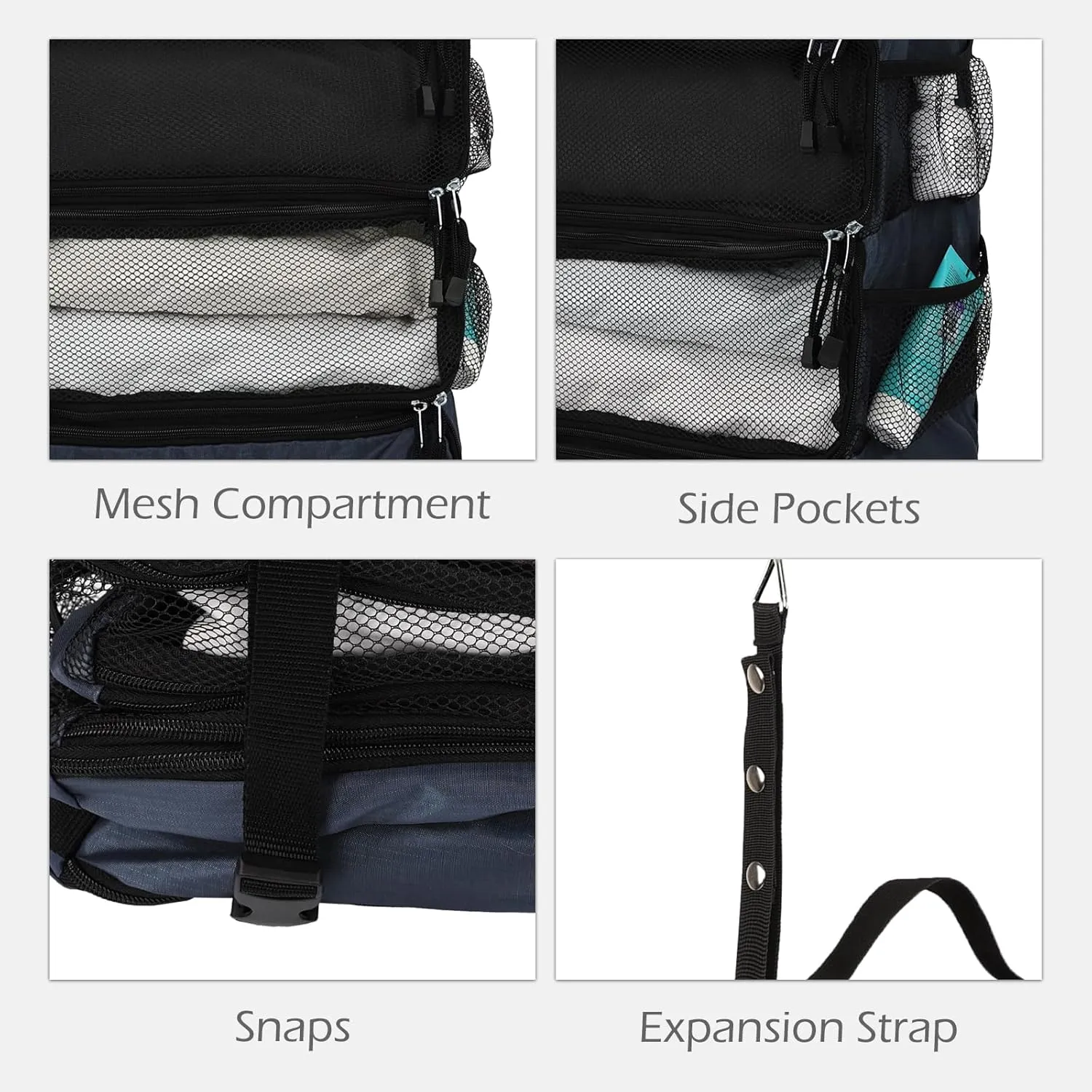 TABITORA Travel Luggage Organizer Hanging Packing Cubes Portable Hanging Shelves Carry on Closet for Suitcase with 2 Hooks,Collapsible(Navy,S)
