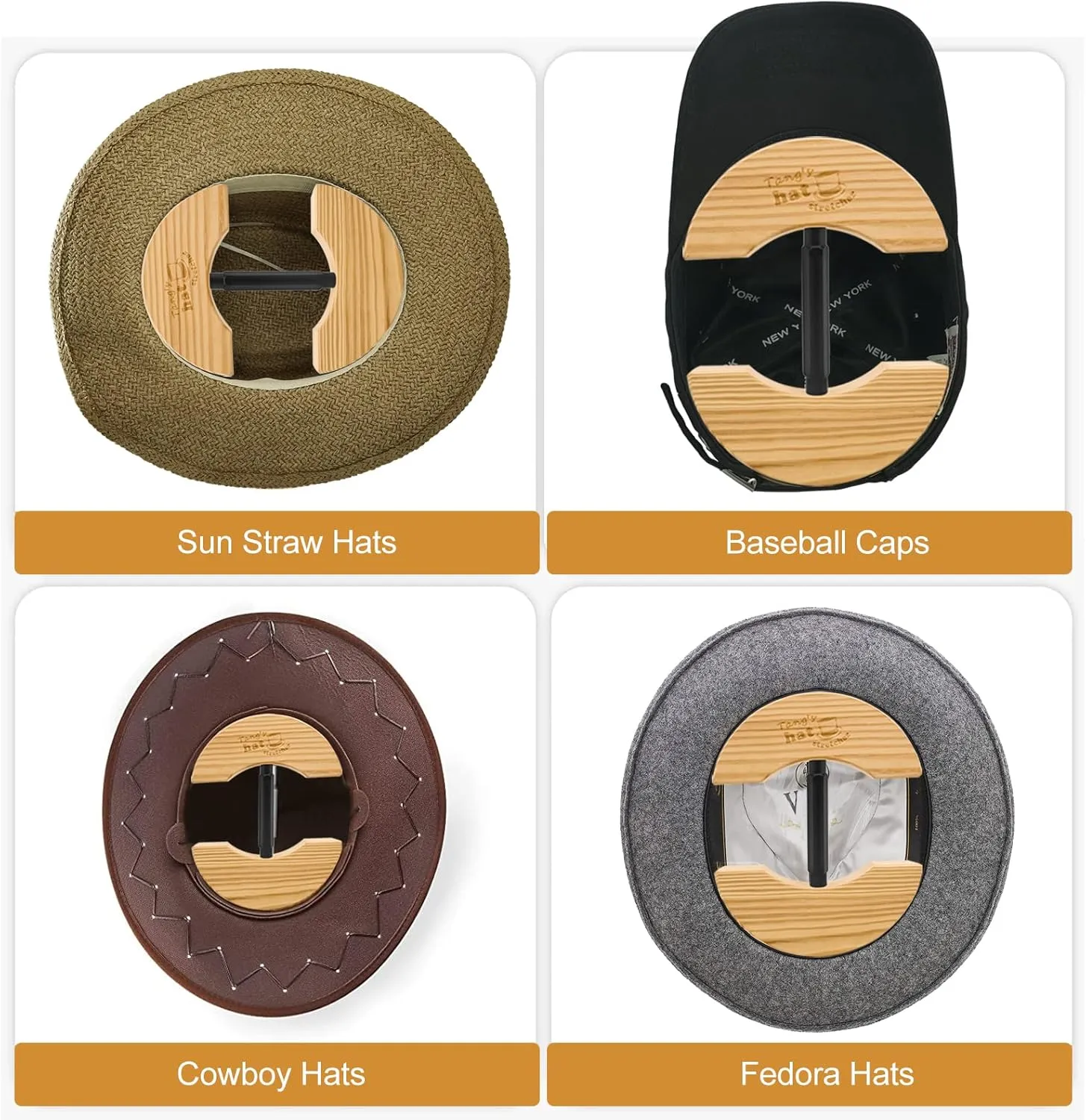 Tang's Wooden Hat Stretcher for Fitted Hats,Adjustable Turn Buckle .OneSizeUnisex AdultsHatShaper, Suit for All Hat Women&Men