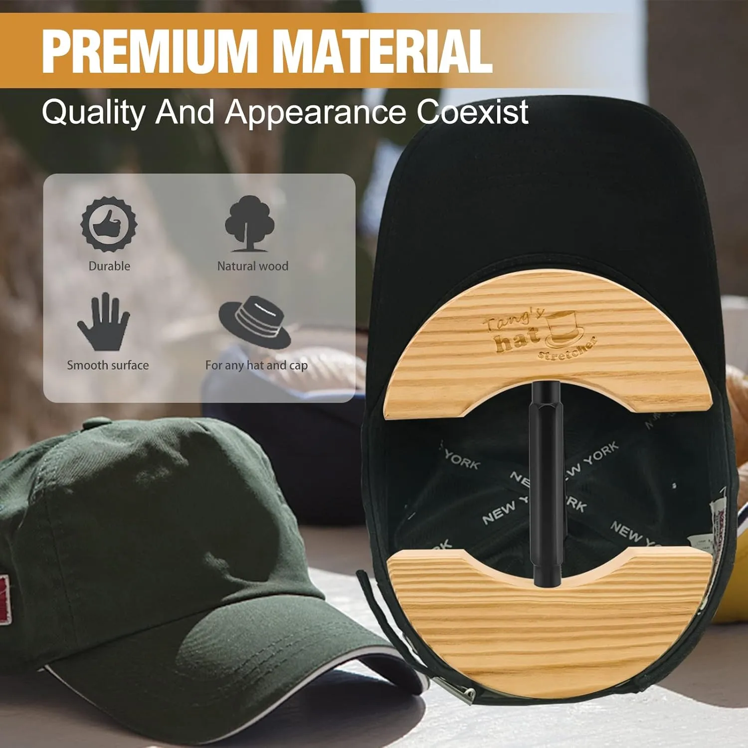 Tang's Wooden Hat Stretcher for Fitted Hats,Adjustable Turn Buckle .OneSizeUnisex AdultsHatShaper, Suit for All Hat Women&Men