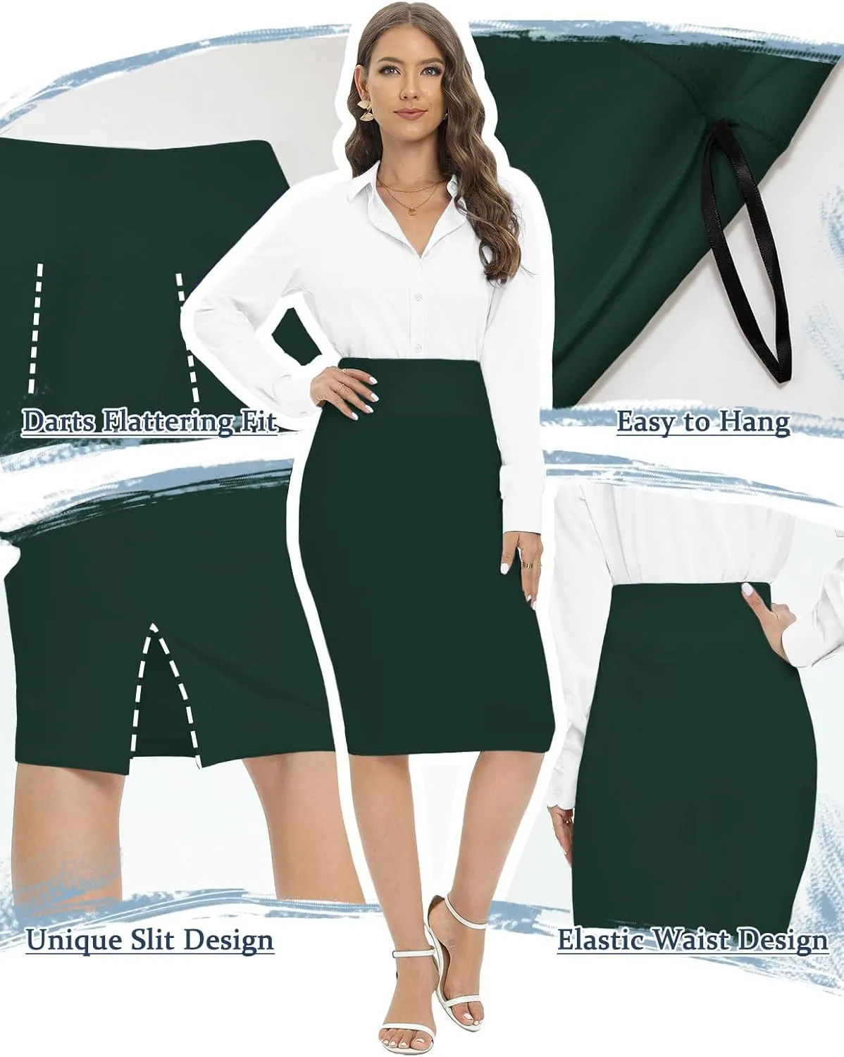 Tapata Women's Office Work Pencil Skirt Stretch High Waist Below Knee Bodycon for Business Casual