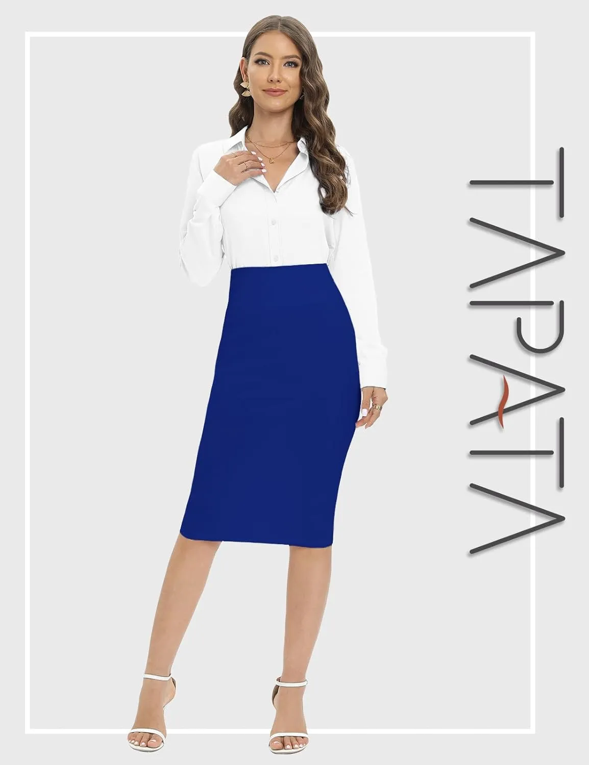 Tapata Women's Office Work Pencil Skirt Stretch High Waist Below Knee Bodycon for Business Casual