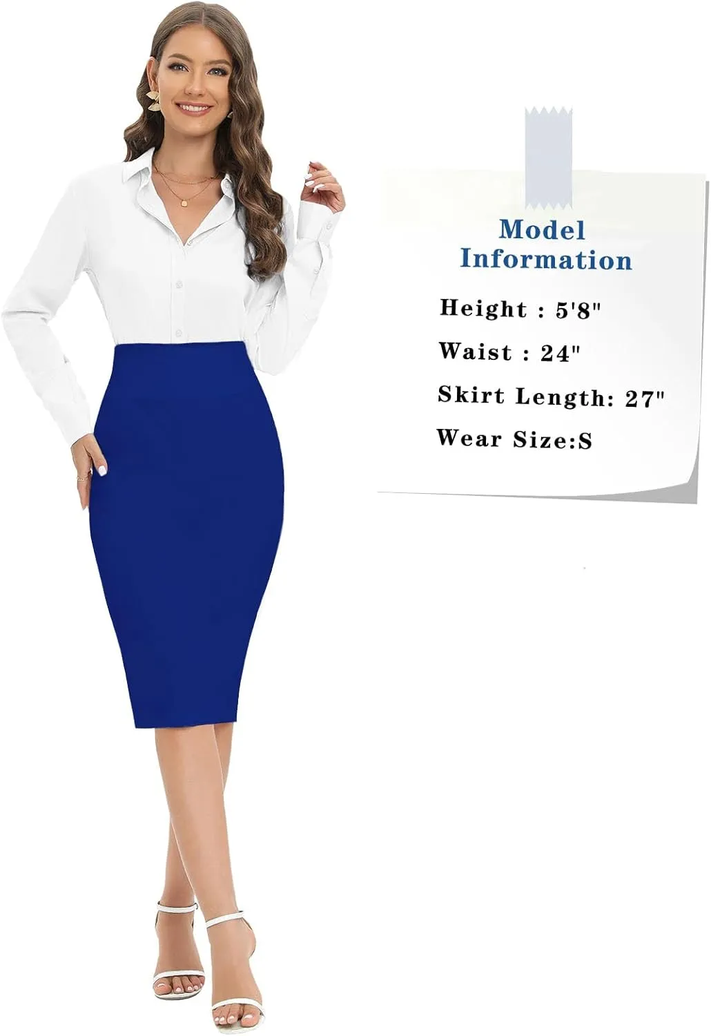 Tapata Women's Office Work Pencil Skirt Stretch High Waist Below Knee Bodycon for Business Casual