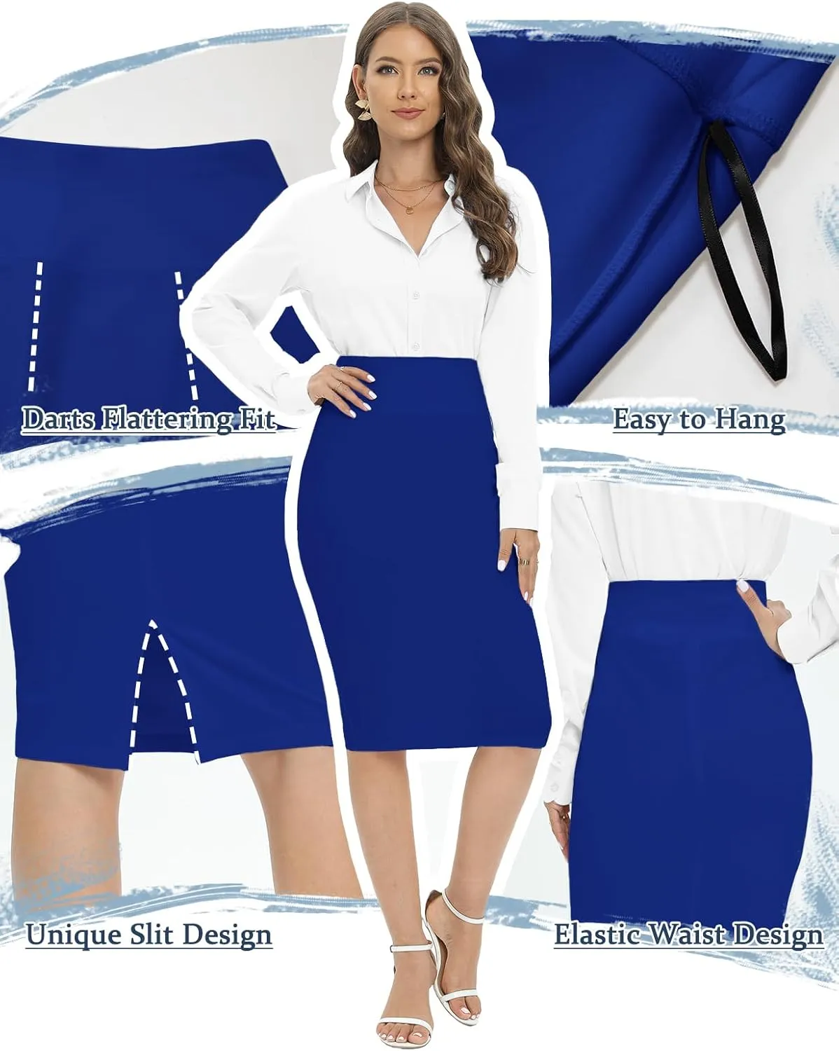 Tapata Women's Office Work Pencil Skirt Stretch High Waist Below Knee Bodycon for Business Casual