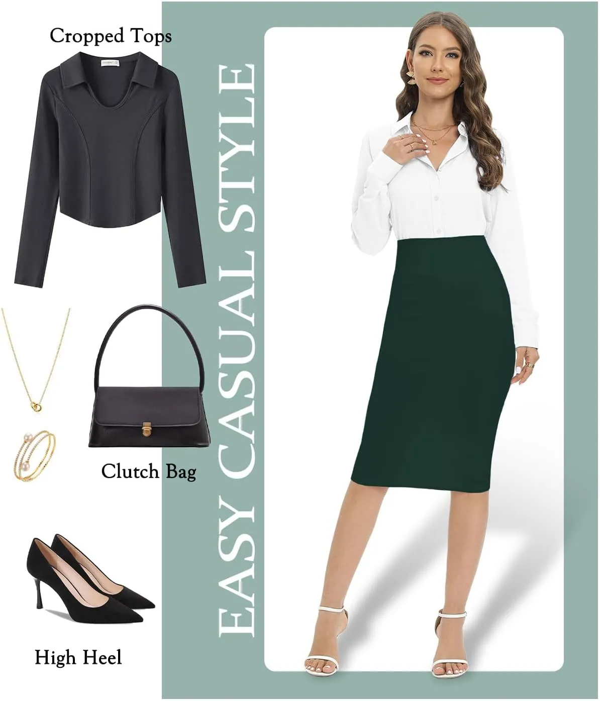 Tapata Women's Office Work Pencil Skirt Stretch High Waist Below Knee Bodycon for Business Casual