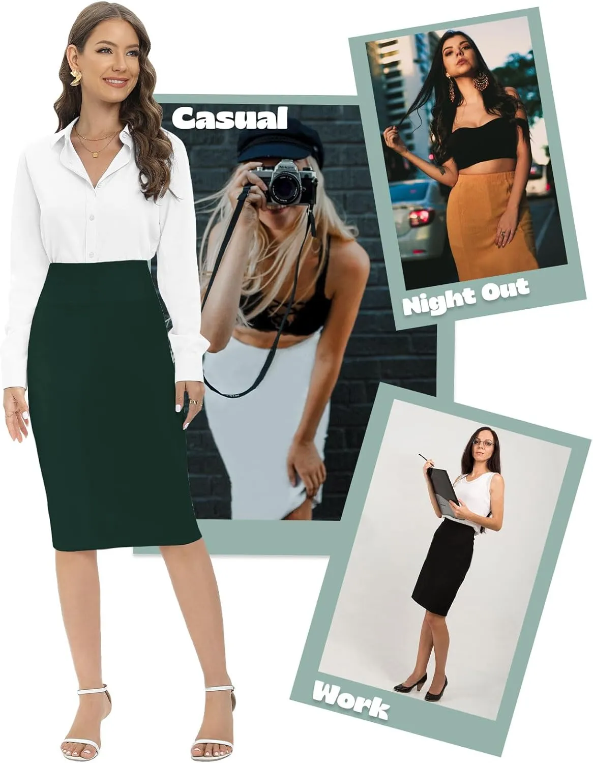 Tapata Women's Office Work Pencil Skirt Stretch High Waist Below Knee Bodycon for Business Casual