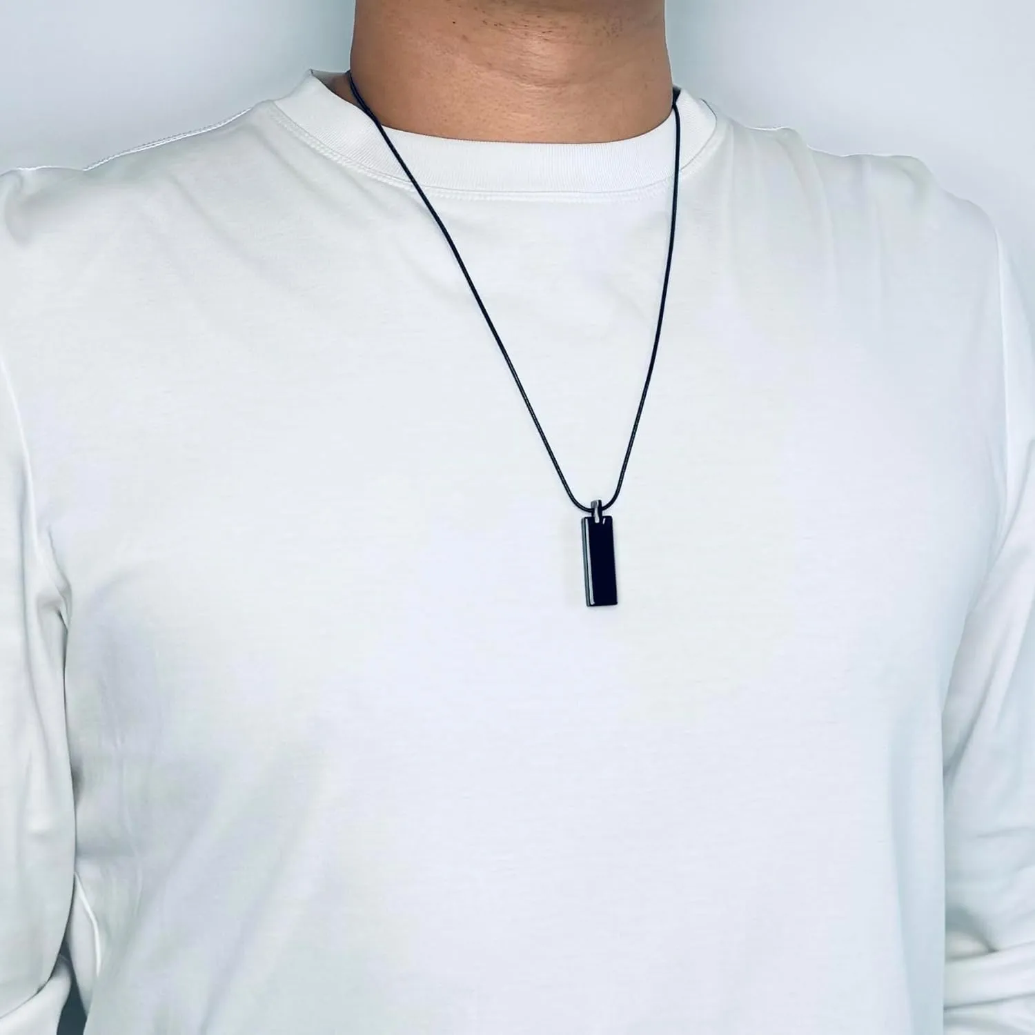 Tungsten Steel Bar Pendant Necklace for Men Simple Geometric Tungsten Carbide Pendant with 24 Inch Snake Chain
