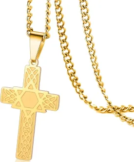 VASSAGO Cross Star of David Pendant Necklace for Men Women Crucifix Cross Pendant with Hexagon Stainless Steel Religious Jewish Christian Protection Jewelry Gifts