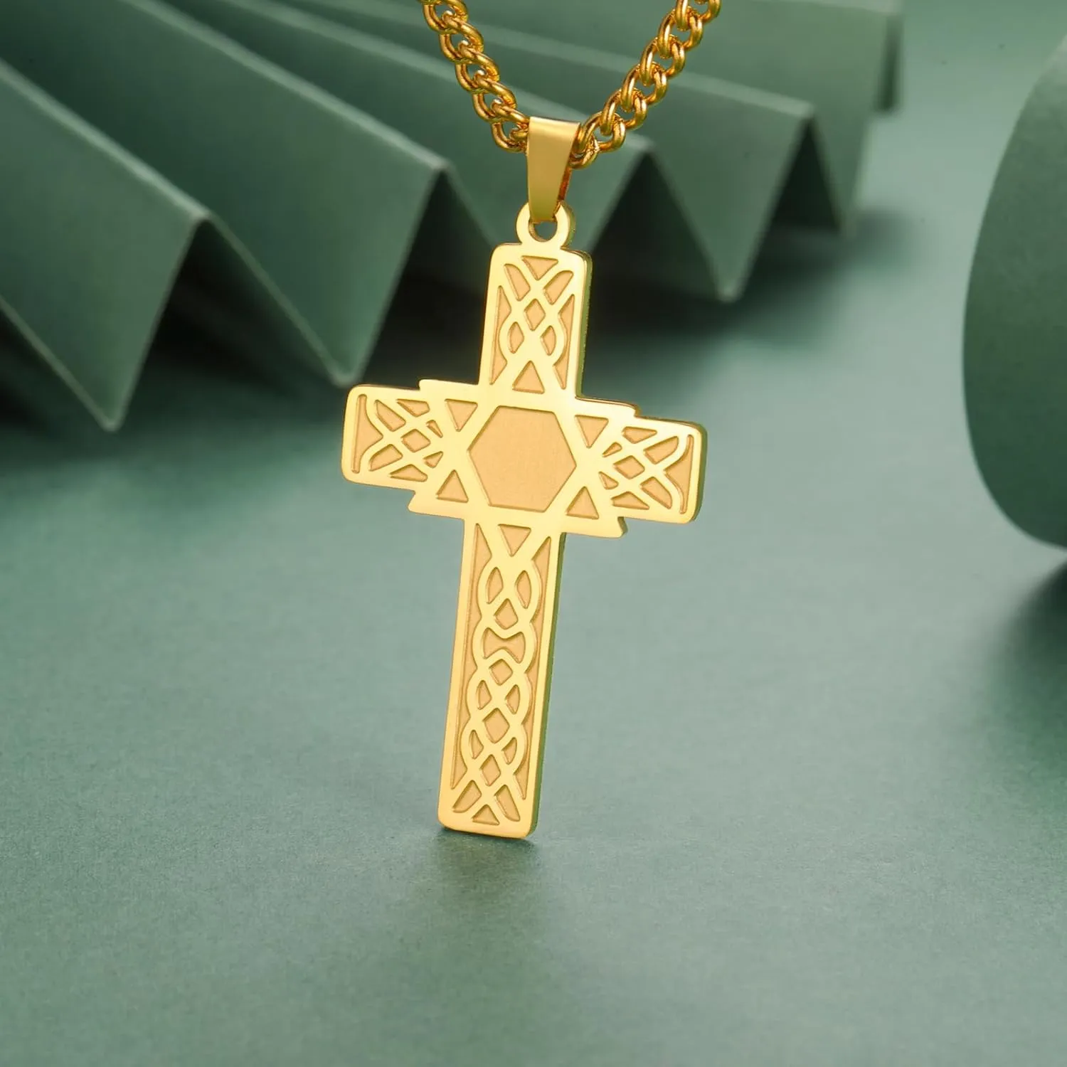VASSAGO Cross Star of David Pendant Necklace for Men Women Crucifix Cross Pendant with Hexagon Stainless Steel Religious Jewish Christian Protection Jewelry Gifts