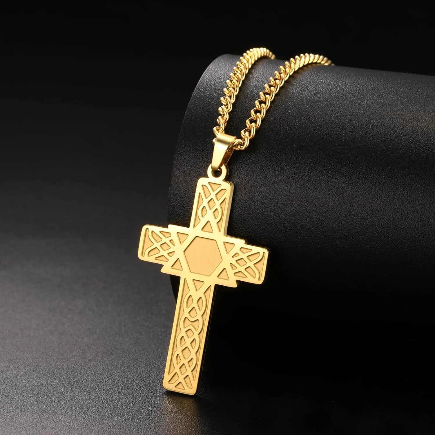 VASSAGO Cross Star of David Pendant Necklace for Men Women Crucifix Cross Pendant with Hexagon Stainless Steel Religious Jewish Christian Protection Jewelry Gifts