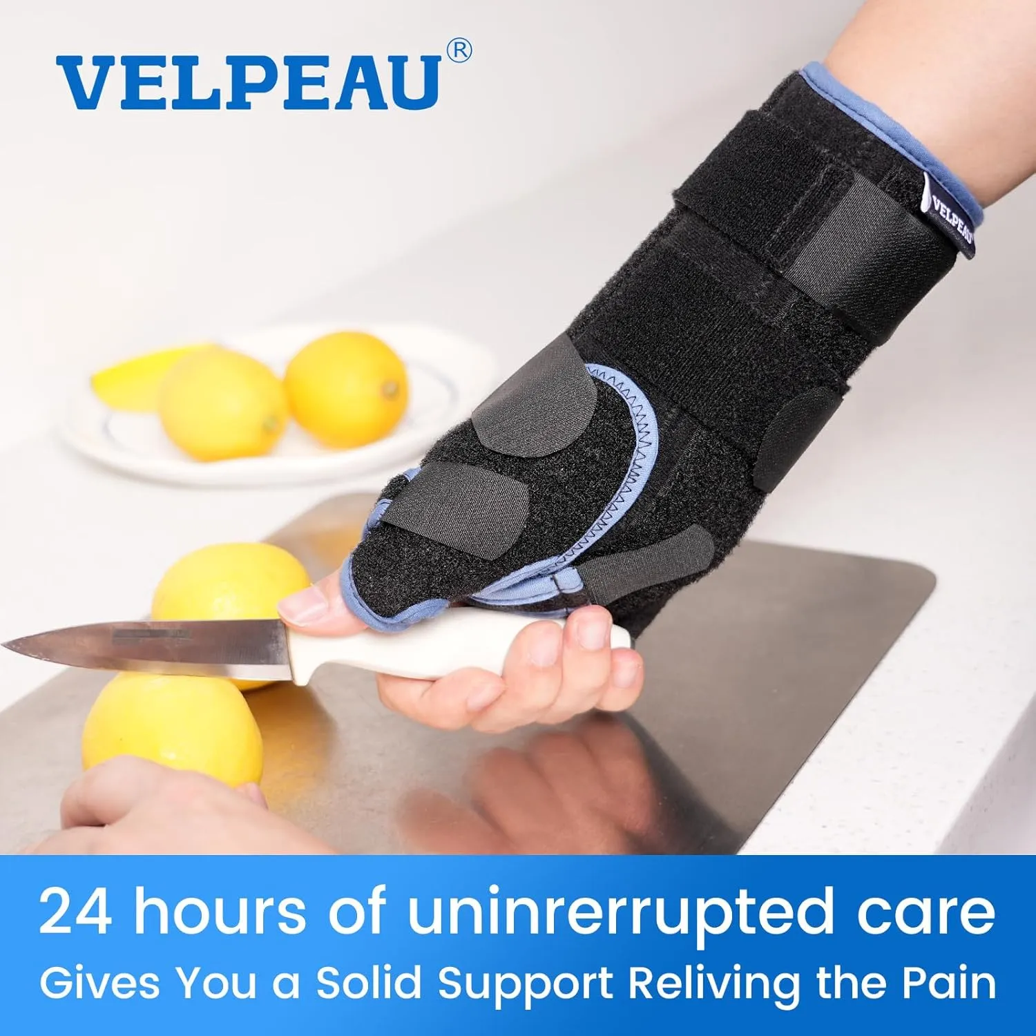 Velpeau Carpal Tunnel Wrist Brace with Thumb Stabilizer Night Support, Completely Stabilizes Wrist Thumb Joint, Pain Relief for Tendonitis, De Quervain's Tenosynovitis, Arthritis (Reg, Right Hand, L)