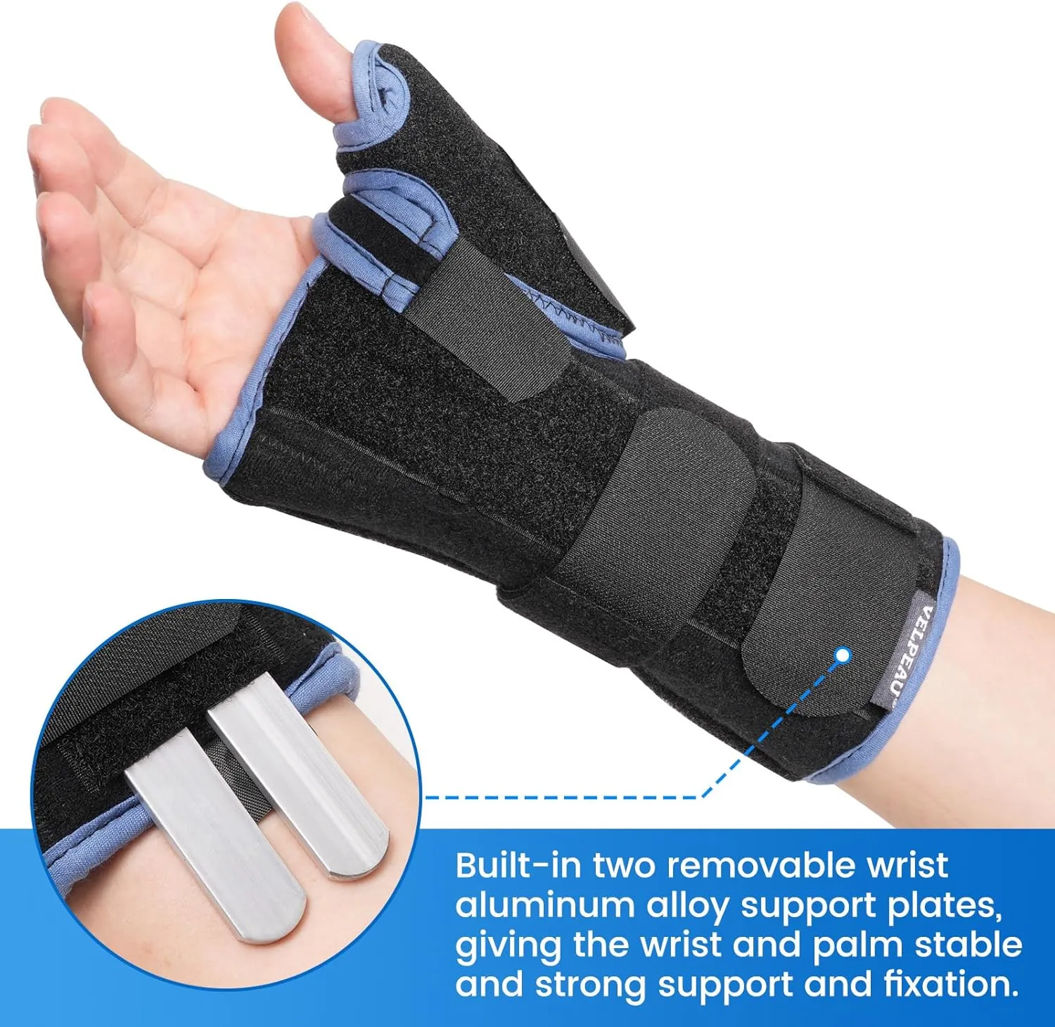 Velpeau Carpal Tunnel Wrist Brace with Thumb Stabilizer Night Support, Completely Stabilizes Wrist Thumb Joint, Pain Relief for Tendonitis, De Quervain's Tenosynovitis, Arthritis (Reg, Right Hand, L)