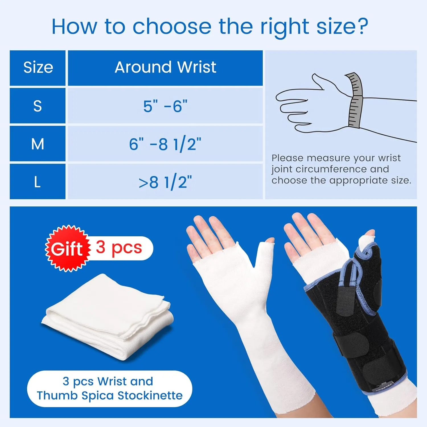 Velpeau Carpal Tunnel Wrist Brace with Thumb Stabilizer Night Support, Completely Stabilizes Wrist Thumb Joint, Pain Relief for Tendonitis, De Quervain's Tenosynovitis, Arthritis (Reg, Right Hand, L)