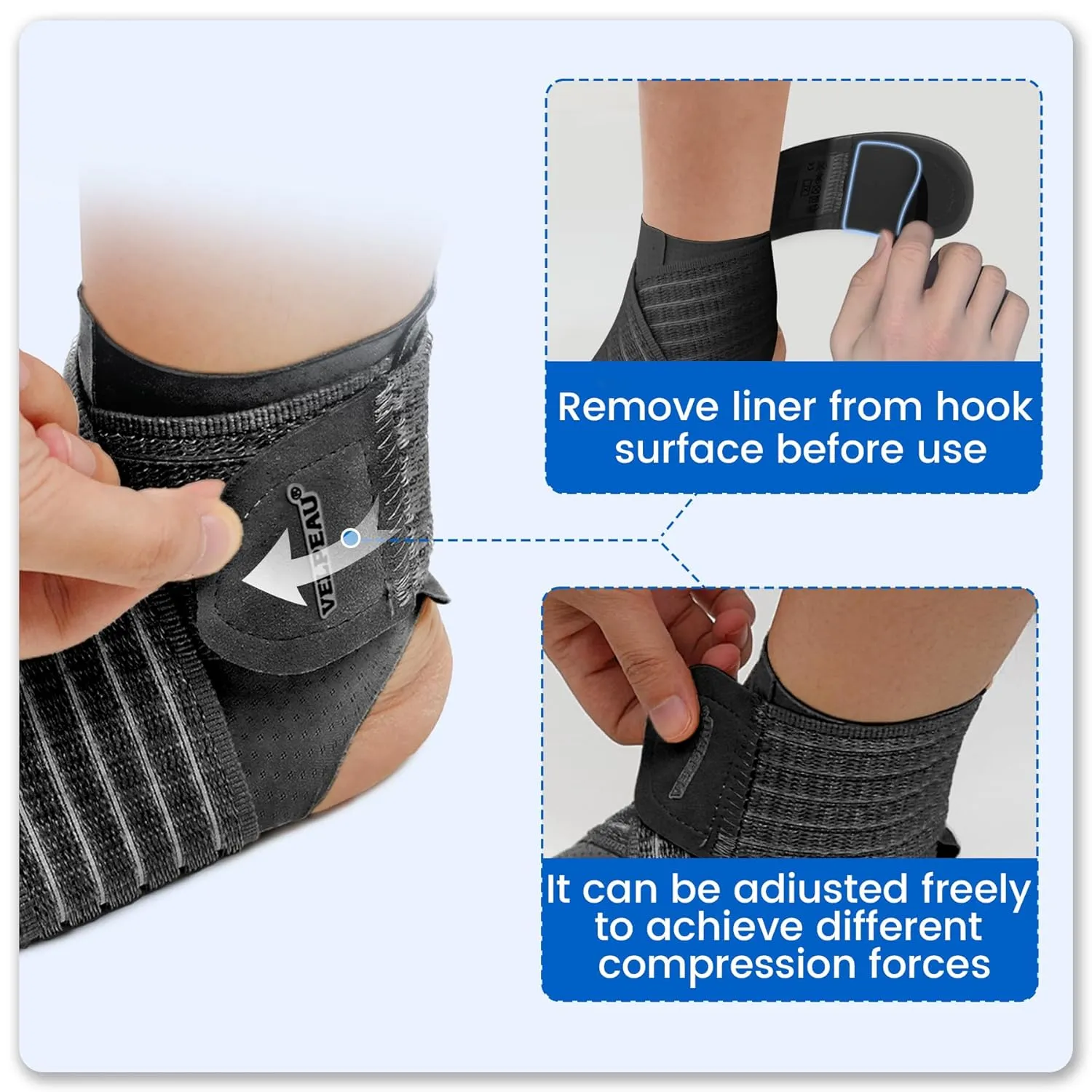 Velpeau Foot & Ankle Support Brace Compression Sleeve with Adjustable Strap, Elastic Wrap for Plantar Fasciitis, Achilles Tendonitis, Sprained, Sports Bandage Sock for Men Women (Black - XL)
