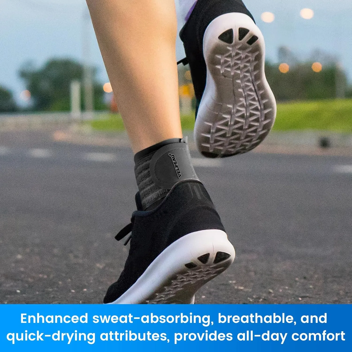Velpeau Foot & Ankle Support Brace Compression Sleeve with Adjustable Strap, Elastic Wrap for Plantar Fasciitis, Achilles Tendonitis, Sprained, Sports Bandage Sock for Men Women (Black - XL)