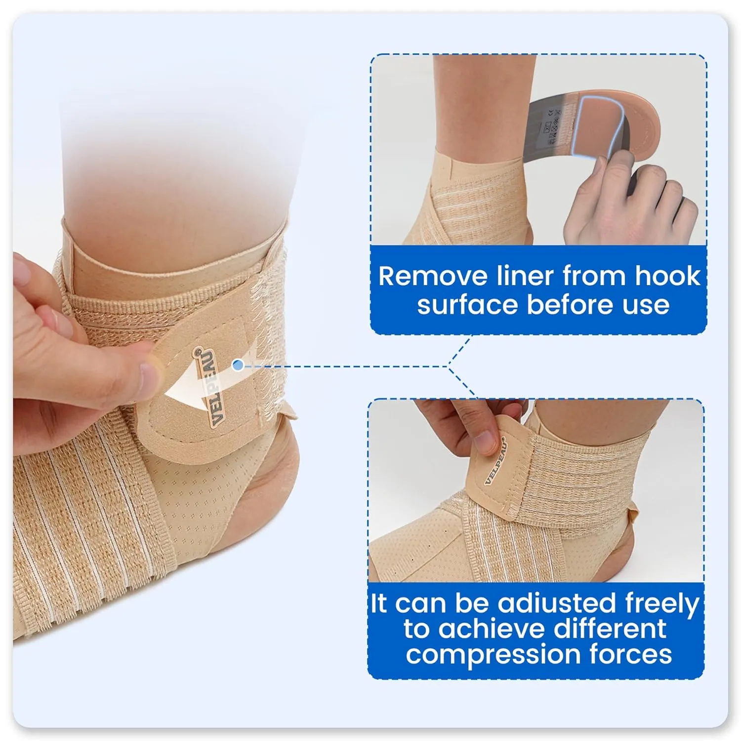 Velpeau Foot & Ankle Support Brace Compression Sleeve with Adjustable Strap, Elastic Wrap for Plantar Fasciitis, Achilles Tendonitis, Sprained, Sports Bandage Sock for Men Women (Khaki - Reg)