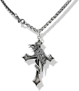 Vintage Gothic Raven Cross Necklace Silver Cross Necklaces for Men Women Chrome Victorian Goth Heart Choker Chain Crow Bird Charm Pendant Alt Jewelry Y2k Punk Grunge Witchy Accessories for Good Luck