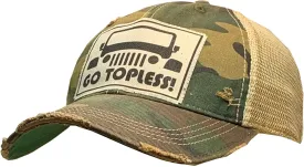 VINTAGE LIFE Go Topless Distressed Trucker Cap, One Size, Camo, Cotton and Polyester, Headgear, Hat, Headwear