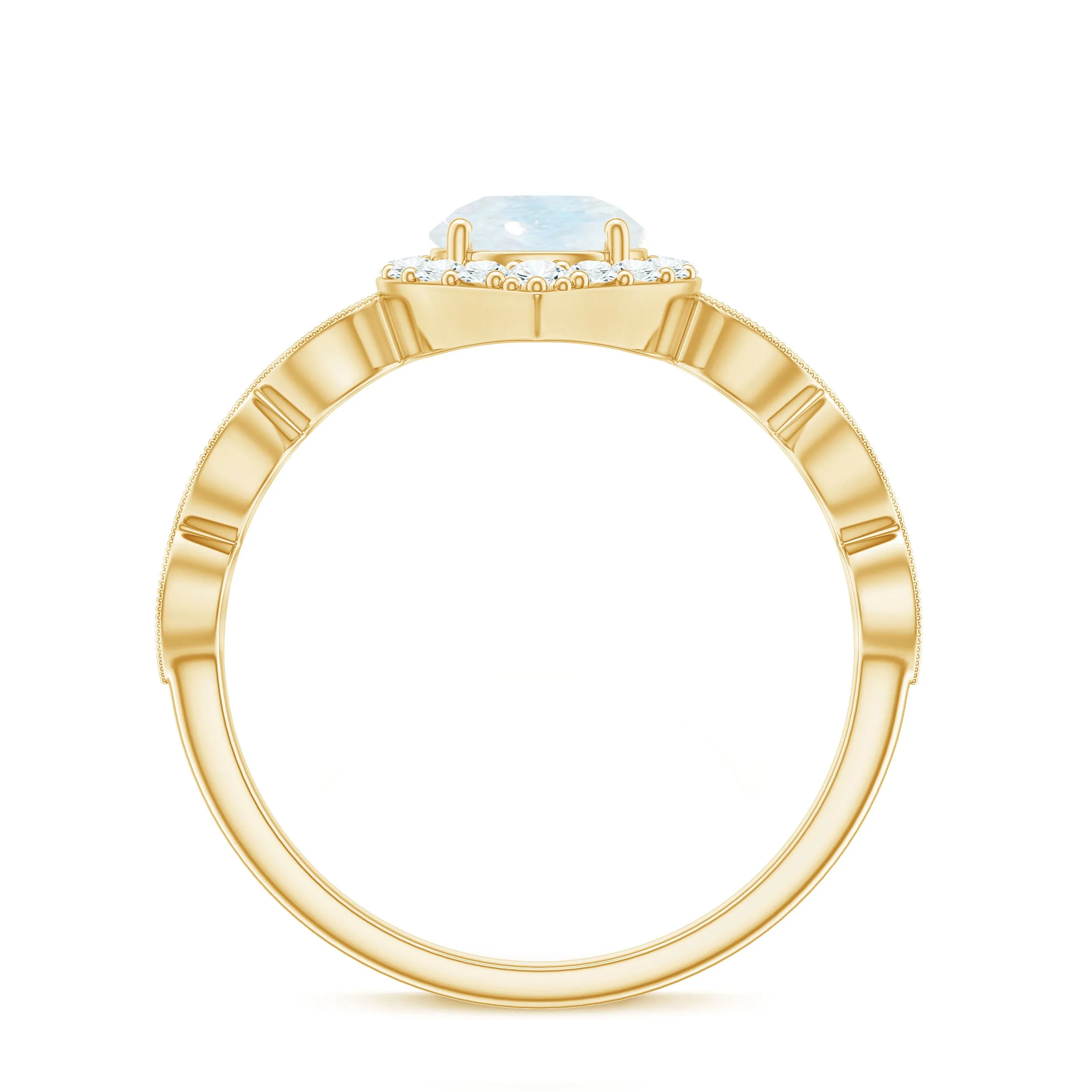 Vintage Style Moonstone Engagement Ring with Diamond Accent