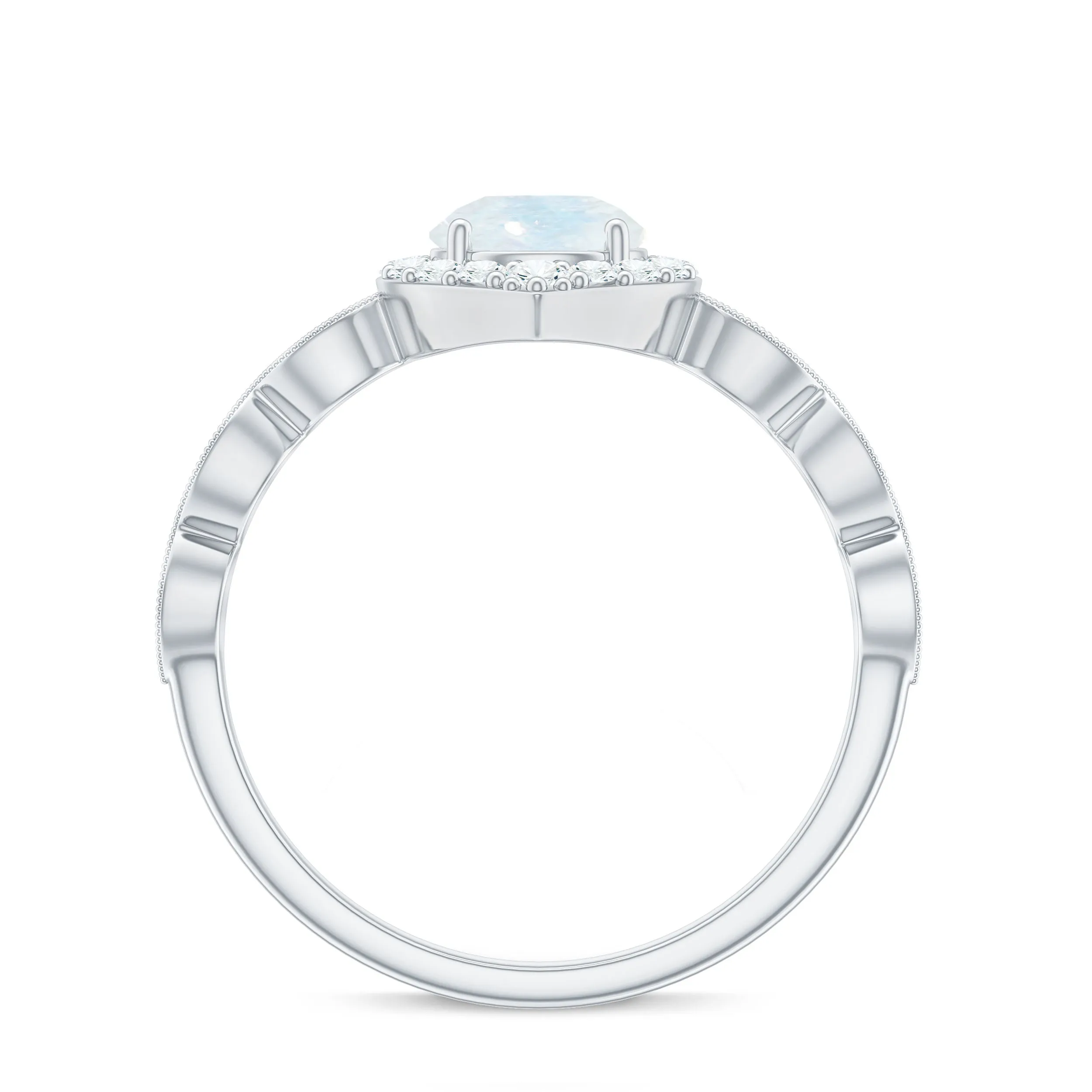 Vintage Style Moonstone Engagement Ring with Diamond Accent
