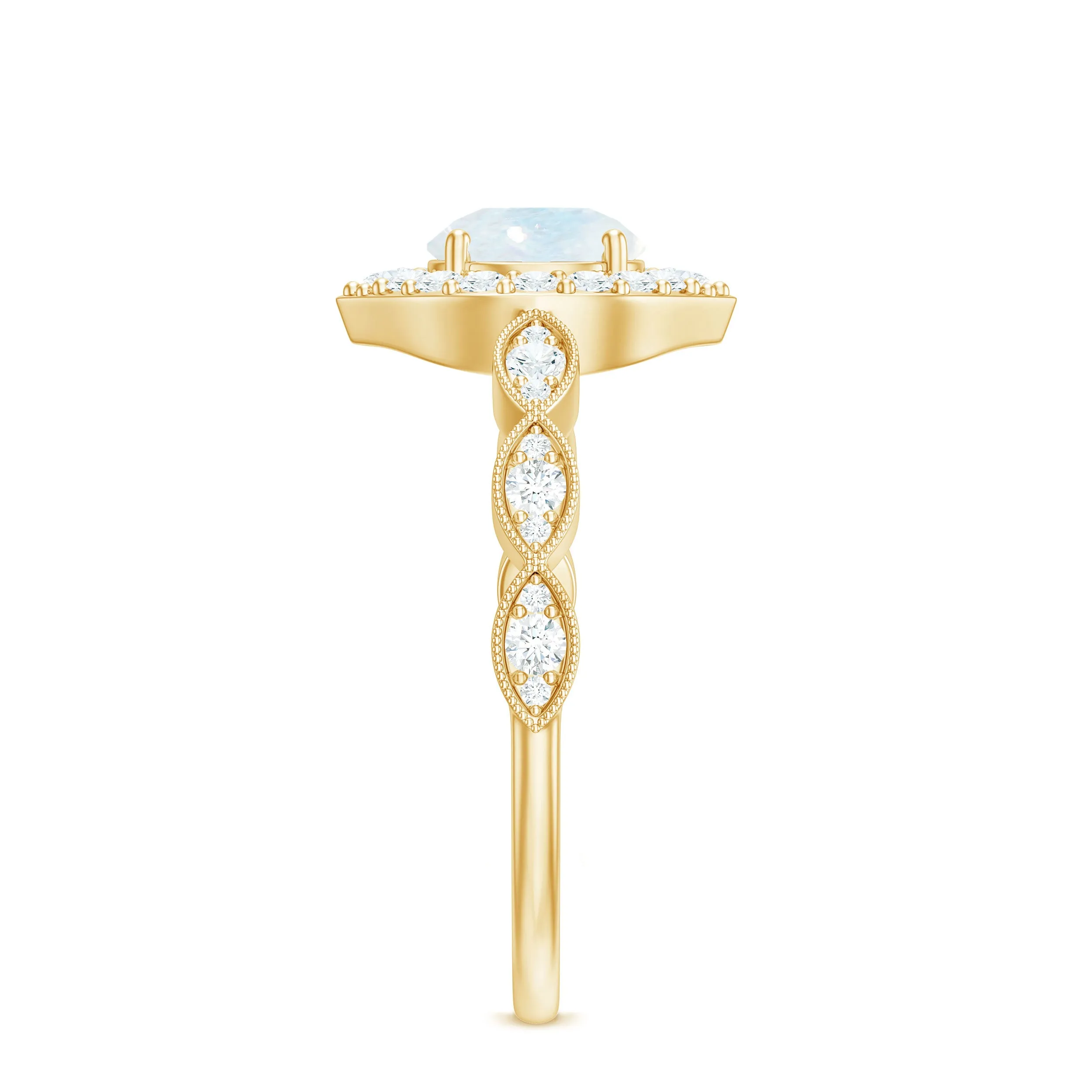 Vintage Style Moonstone Engagement Ring with Diamond Accent