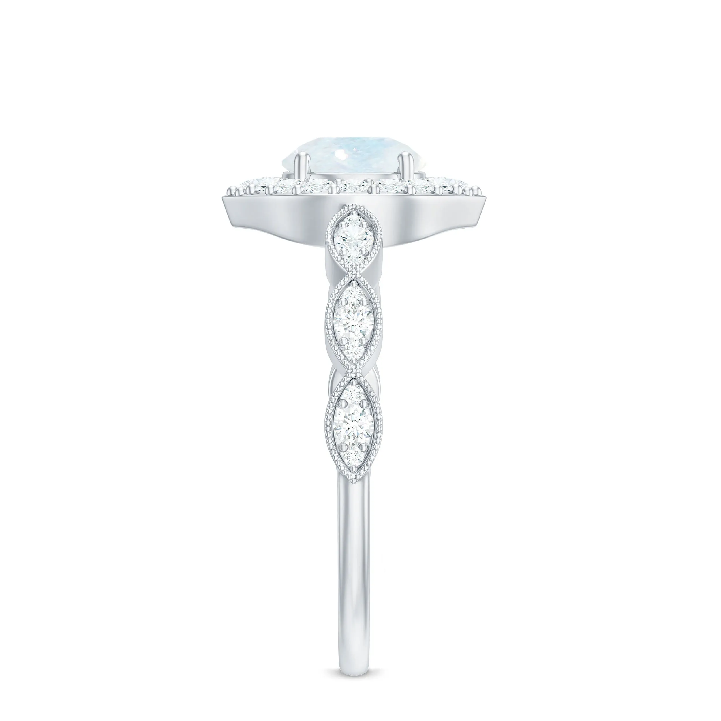Vintage Style Moonstone Engagement Ring with Diamond Accent