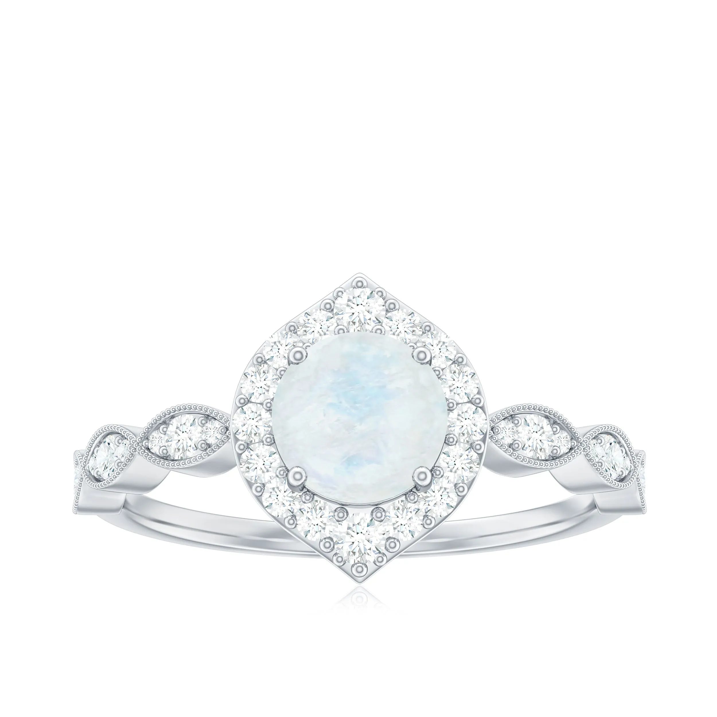 Vintage Style Moonstone Engagement Ring with Diamond Accent