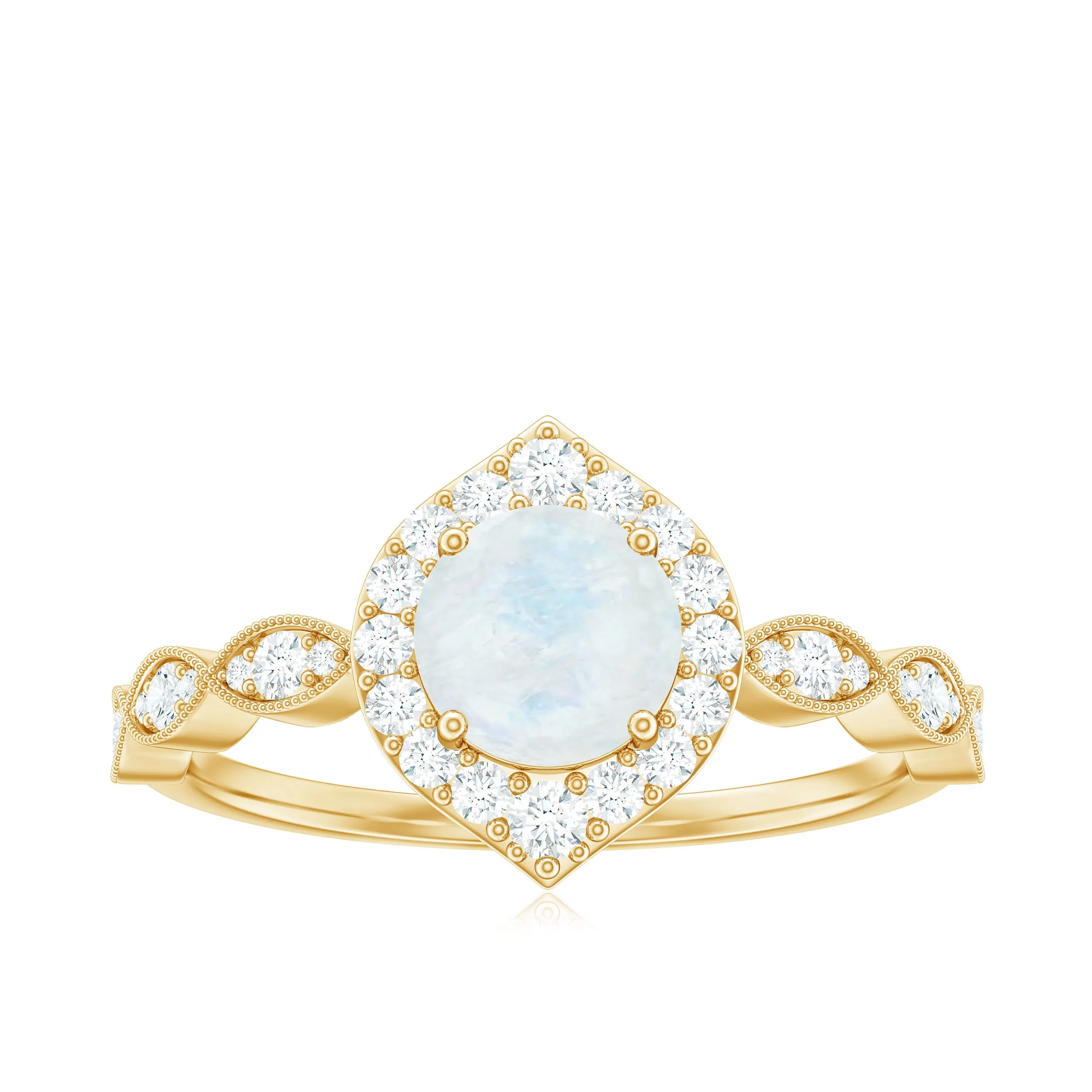 Vintage Style Moonstone Engagement Ring with Diamond Accent