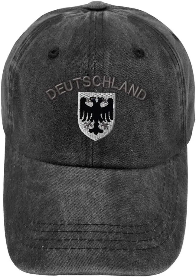 Vintage Washed Hat Deutschland Black German Eagle Embroidery Cotton Dad Hats for Men & Women Buckle Closure Black