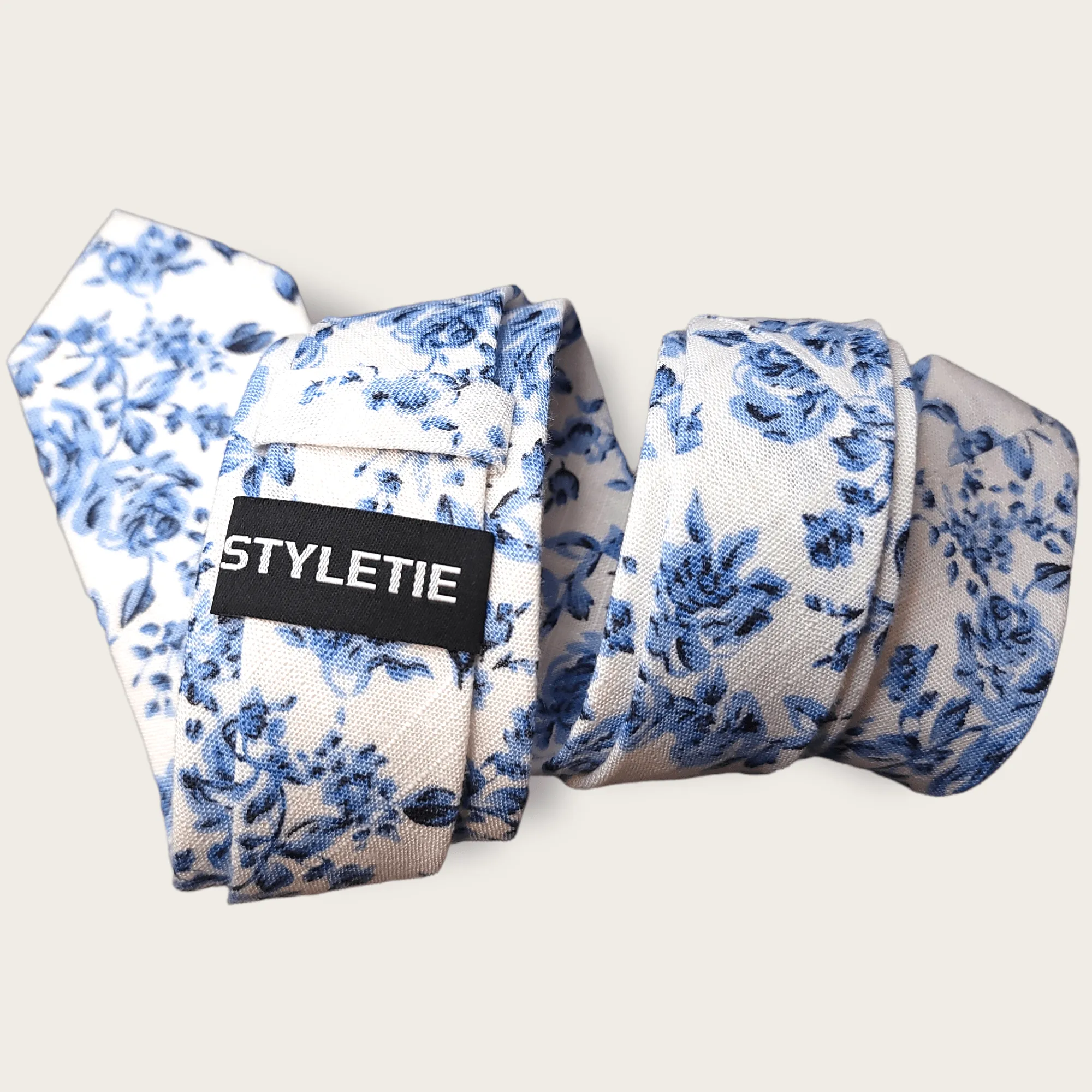 White Light Blue Floral Slim Tie