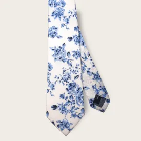 White Light Blue Floral Slim Tie