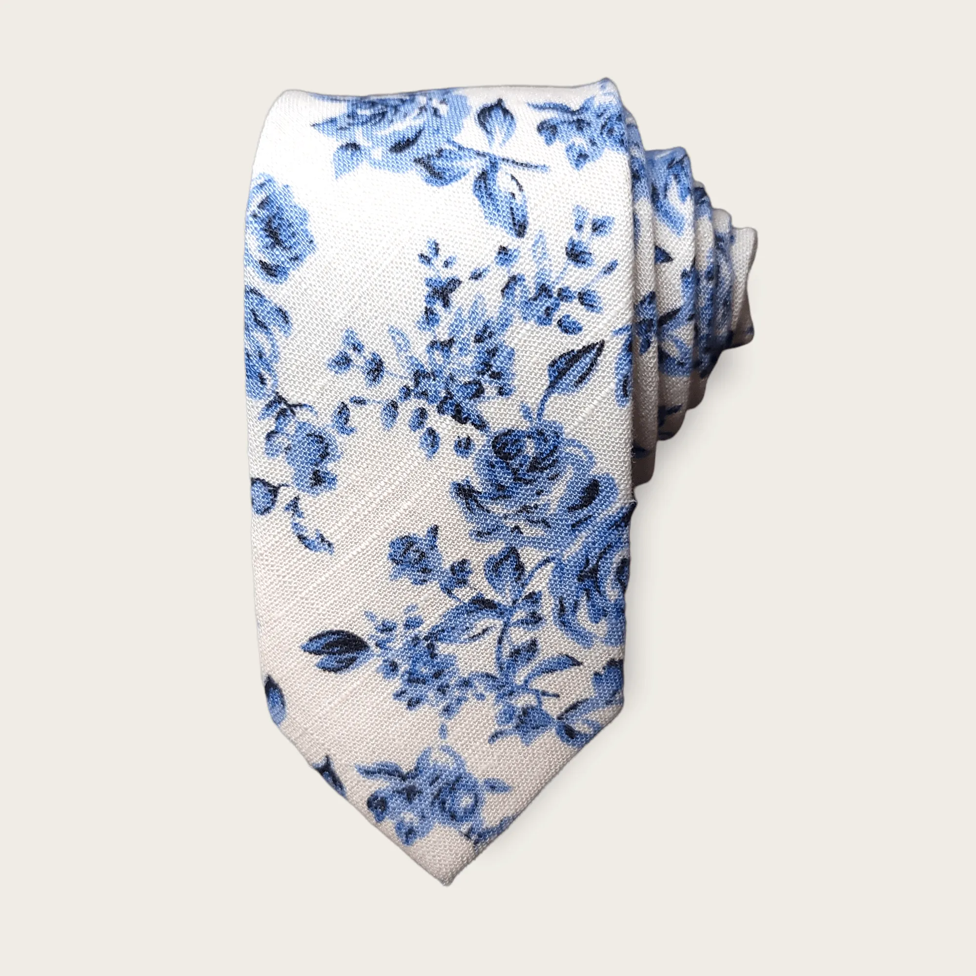 White Light Blue Floral Slim Tie