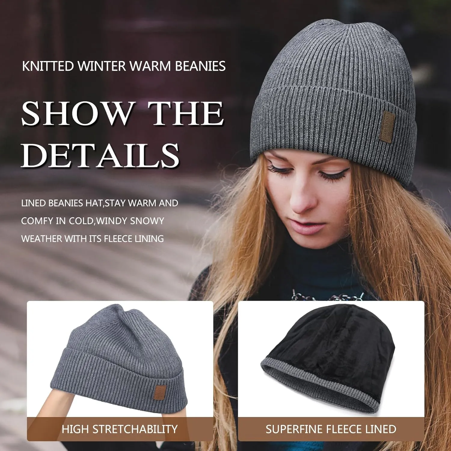 Winter Beanie Hat for Men Women Fleece Lined Knit Beanie Soft Cuffed Thick Warm Beanie Hats Unisex