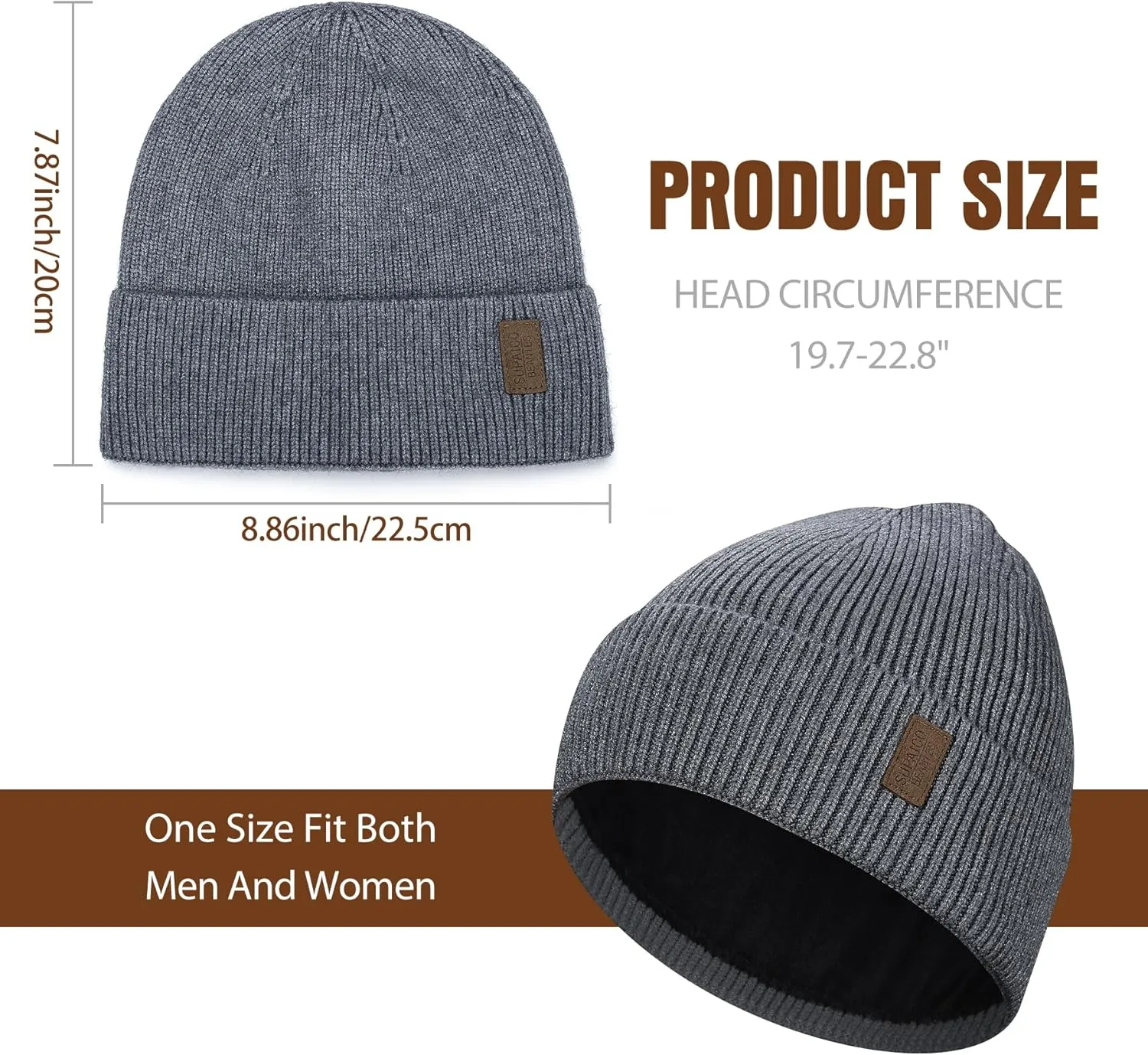 Winter Beanie Hat for Men Women Fleece Lined Knit Beanie Soft Cuffed Thick Warm Beanie Hats Unisex