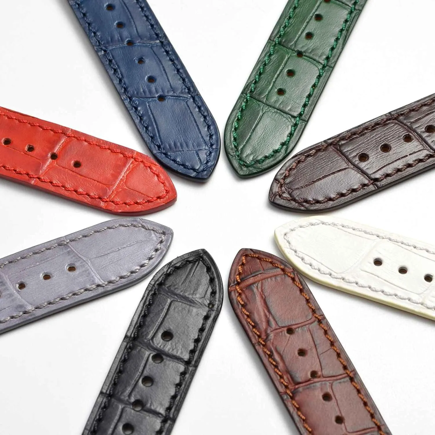 WOCCI 22mm Watch Band, Italian Leather, Embossed Alligator Grain, Gold Buckle (Brown)
