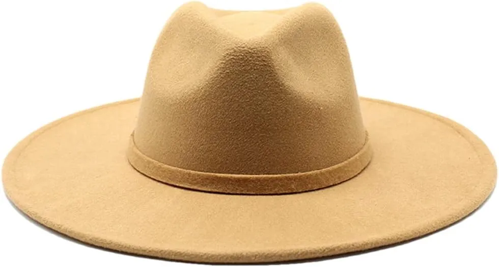 Women Men 9.5CM Big Wide Brim Imitation Wool Fedora Hat Winter Gentleman Elegant Lady Jazz Hats Church Hats